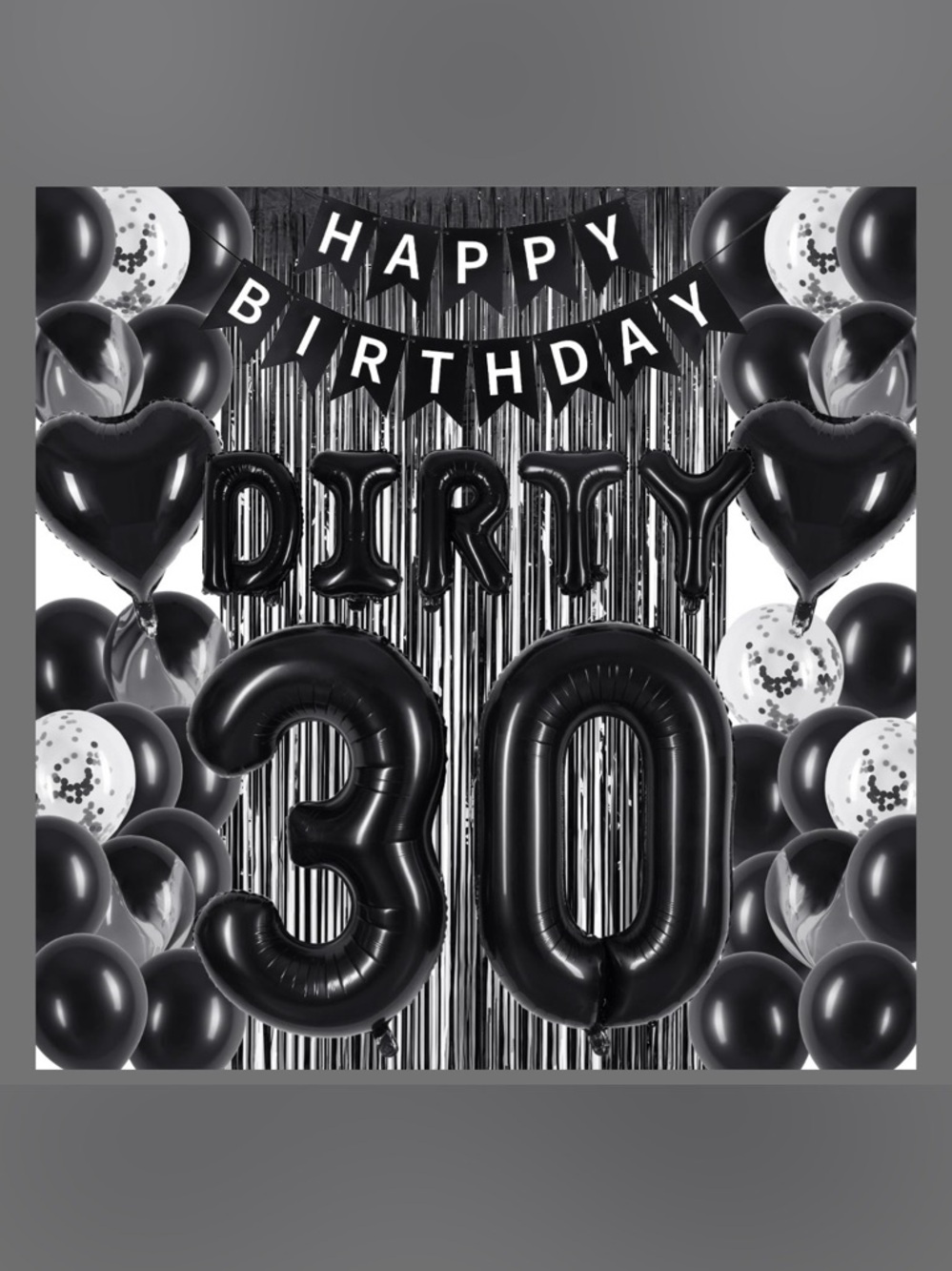 Black 'Dirty 30' 30th Birthday Balloon Backdrop